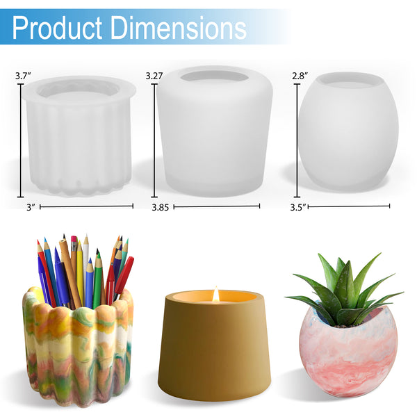 3 Silicone Mold Set for Molding and Casting use with Resin Epoxy, Cement, Plaster, Setinstone | Candle Holder, Pencils, Plants | Easy Demold