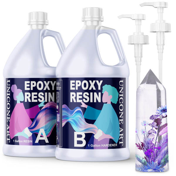 Epoxy Resin Clear Casting Liquid for Art - 2 Gallon Set with PUMPS