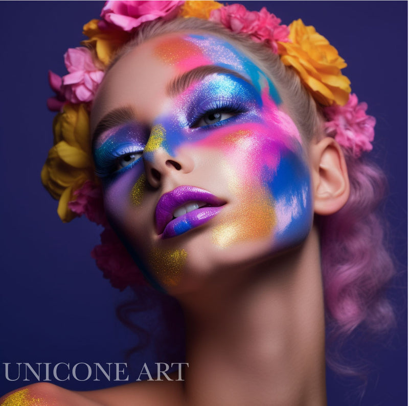 gorgeous women magazine style image with pigments on face