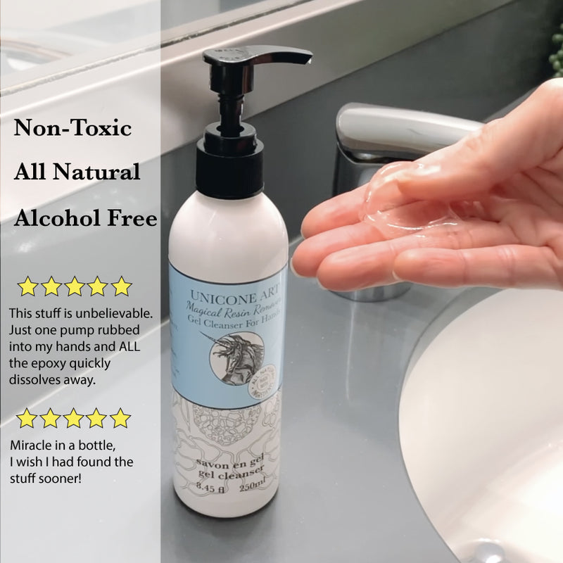 a woman washing her hands with resin remover gel cleanser